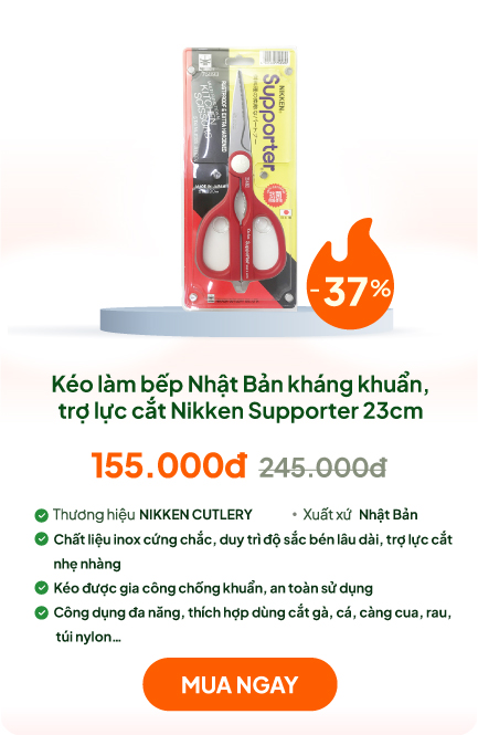 Kéo làm bếp Nhật Bản kháng khuẩn, trợ lực cắt Nikken Supporter 23cm